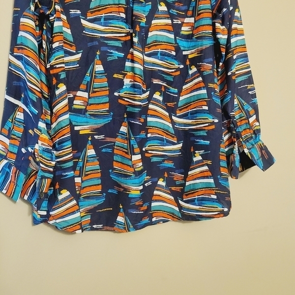 Soft Surroundings | Women's Sail Away Navy Blue Sailboat Blouse (Petite Small) - Picture 9 of 10